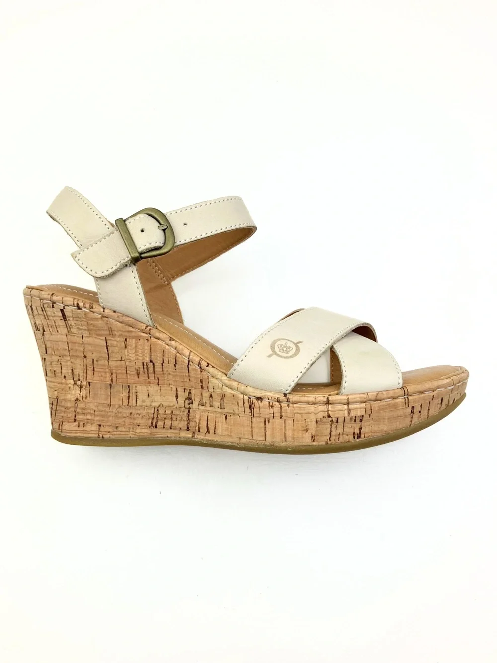 Born Alaina Platform Wedge Sandal Cream Leather Sz 6